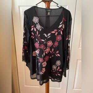 ALFANI Floral Appliqué & Beaded Bell Sleeve Tunic